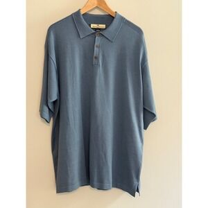 Tommy Bahama Mens XL‎ Blue Polo Shirt Short Sleeve Casual Button Silk Blend